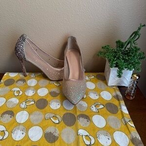 Bedazzled and sheer pointed toe heels